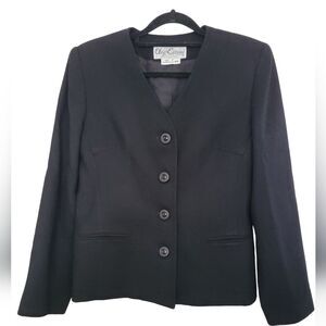 Vintage Oleg Cassini 100% Wool Black Blazer Woman Size 6P